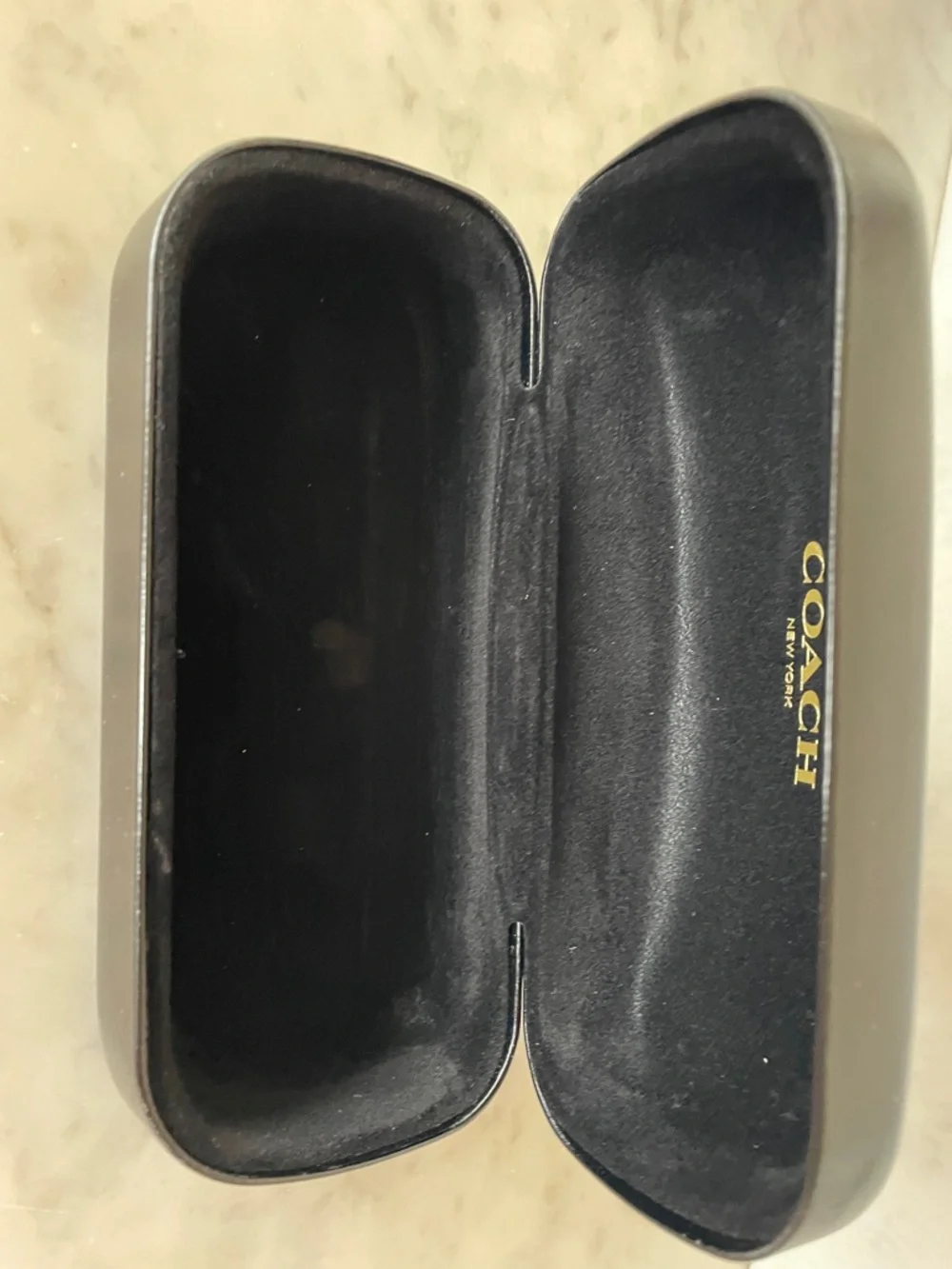 COACH Black and Gold Eyewear Clamshell Case with Cleaning Wipes